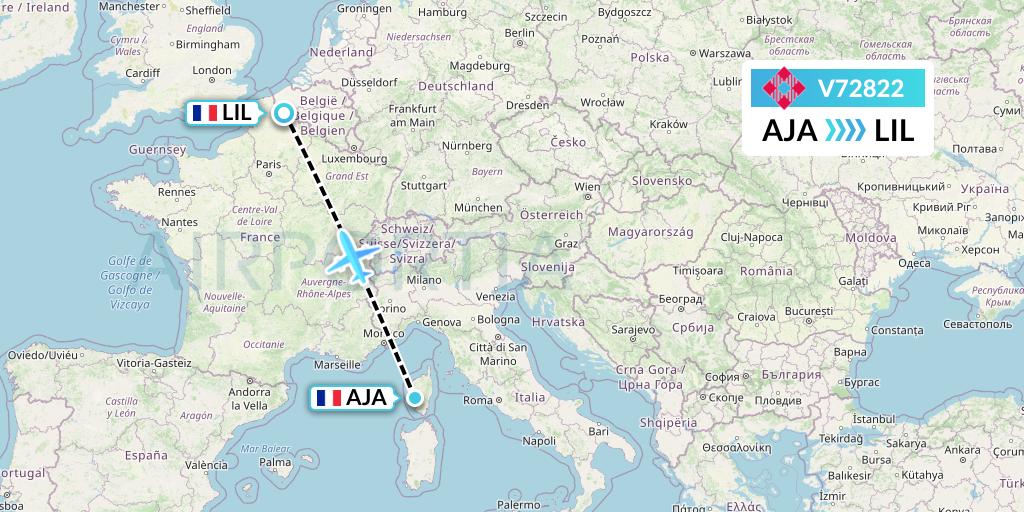 V72822 Volotea Flight Map: Ajaccio to Lille