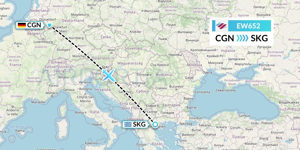 EW652 Eurowings Flight Map: Cologne to Thessaloniki