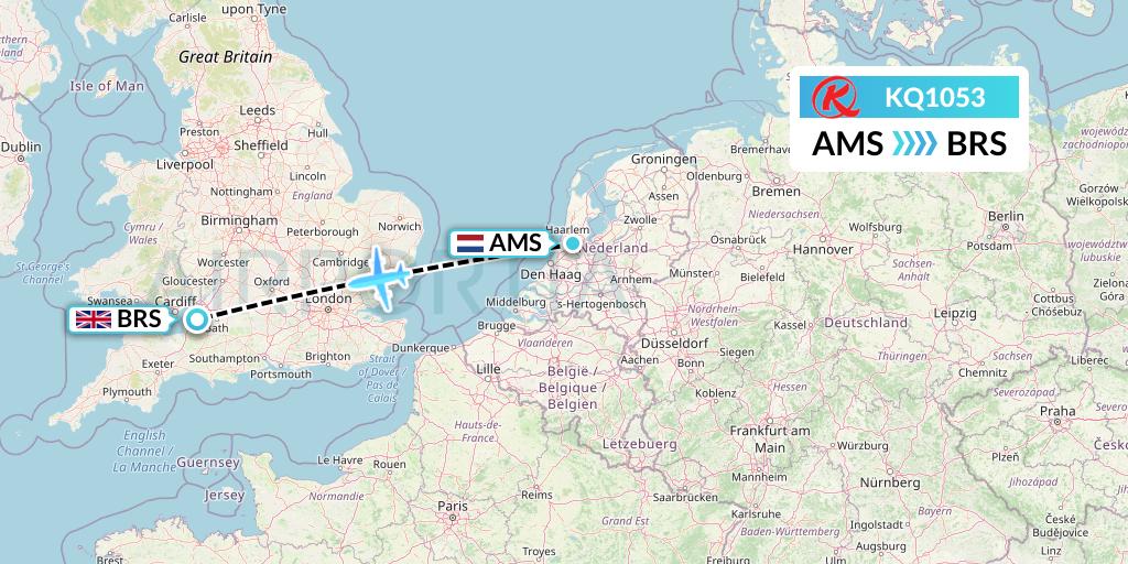 KQ1053 Kenya Airways Flight Map: Amsterdam to Bristol