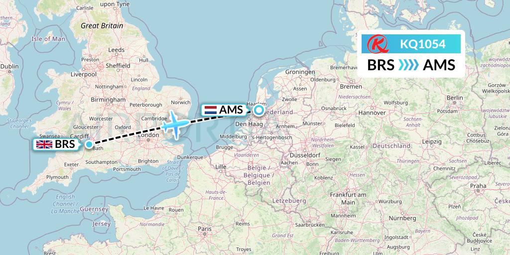 KQ1054 Kenya Airways Flight Map: Bristol to Amsterdam