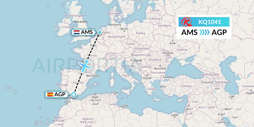 KQ1041 Kenya Airways Flight Map: Amsterdam to Malaga