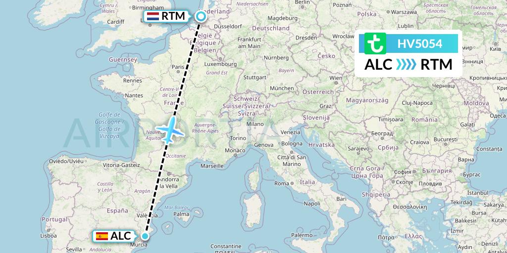 HV5054 Transavia Flight Map: Alicante to Rotterdam