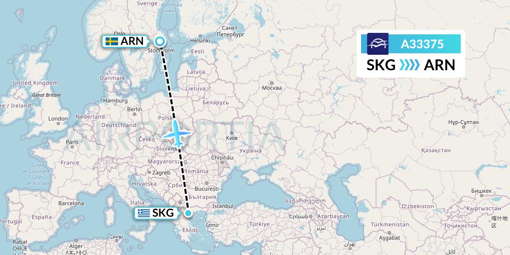 A33375 Aegean Airlines Flight Map: Thessaloniki to Stockholm
