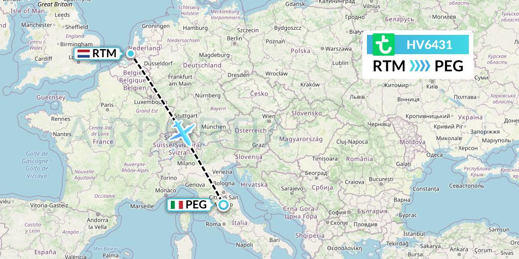 HV6431 Transavia Flight Map: Rotterdam to Perugia