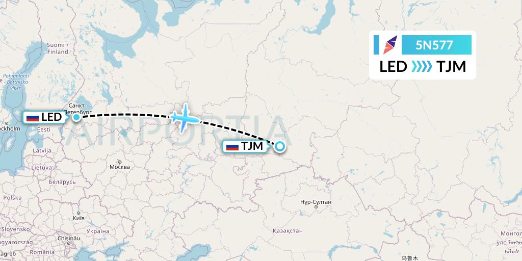 5N577 Nordavia Flight Map: St. Petersburg to Tyumen