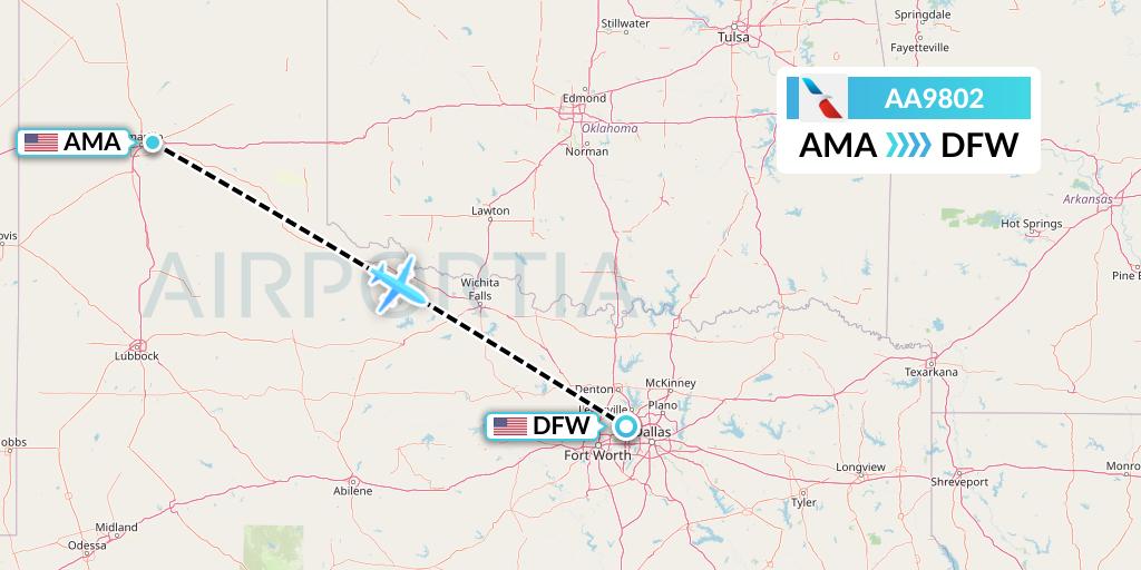 AA9802 American Airlines Flight Map: Amarillo to Dallas