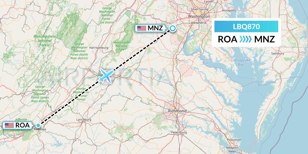 LBQ870 Quest Diagnostics Flight Map: Roanoke to Manassas