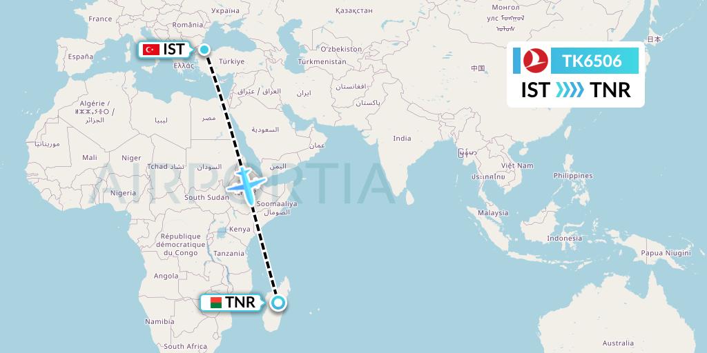 TK6506 Turkish Airlines Flight Map: Istanbul to Antananarivo