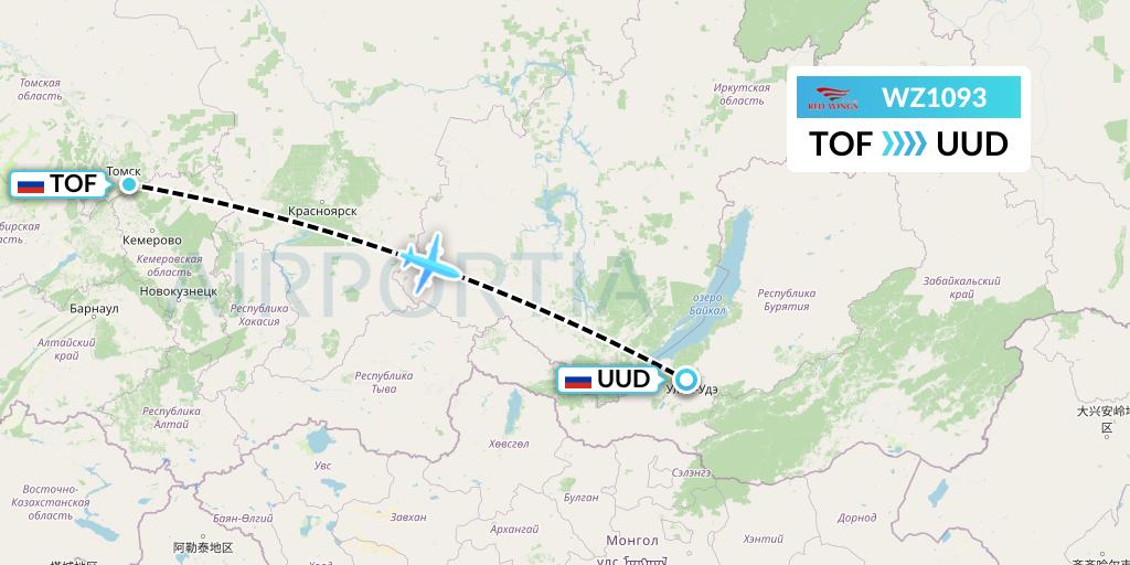 WZ1093 Red Wings Flight Map: Tomsk to Ulan-Ude