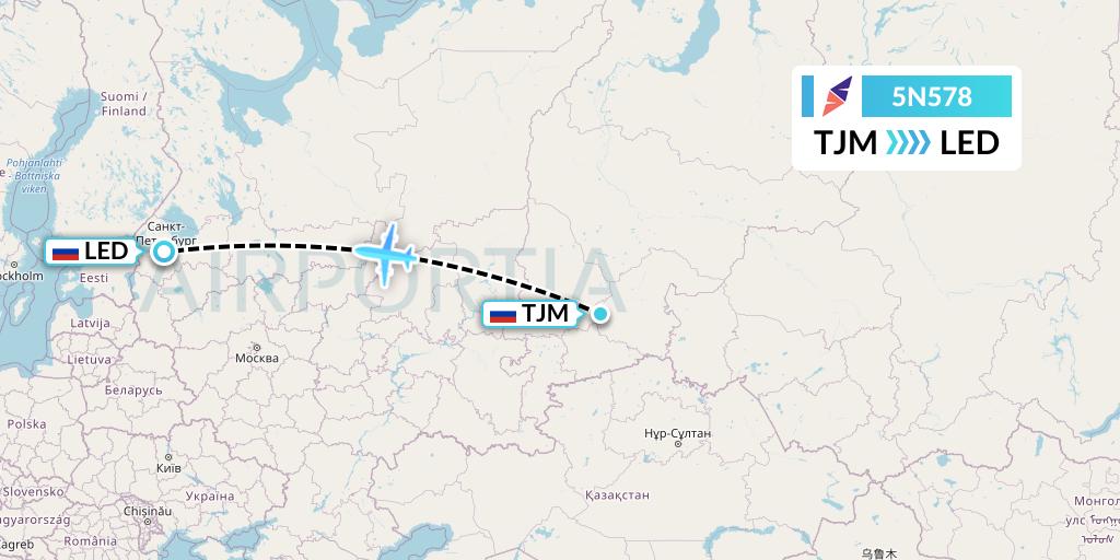 5N578 Nordavia Flight Map: Tyumen to St. Petersburg
