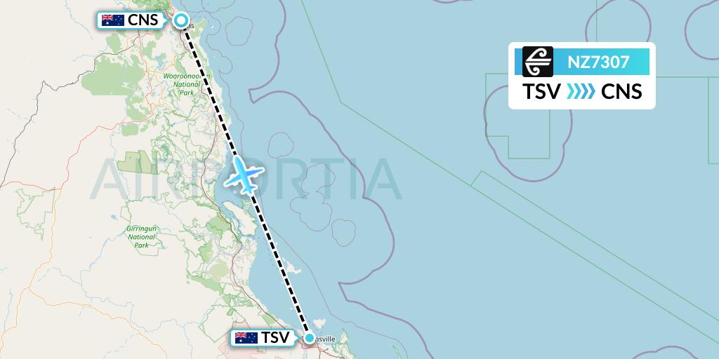 NZ7307 Air New Zealand Flight Map: Townsville to Cairns