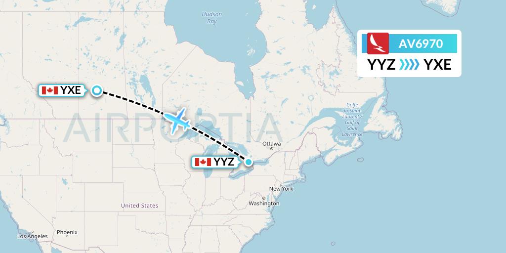 AV6970 Avianca Flight Map: Toronto to Saskatoon