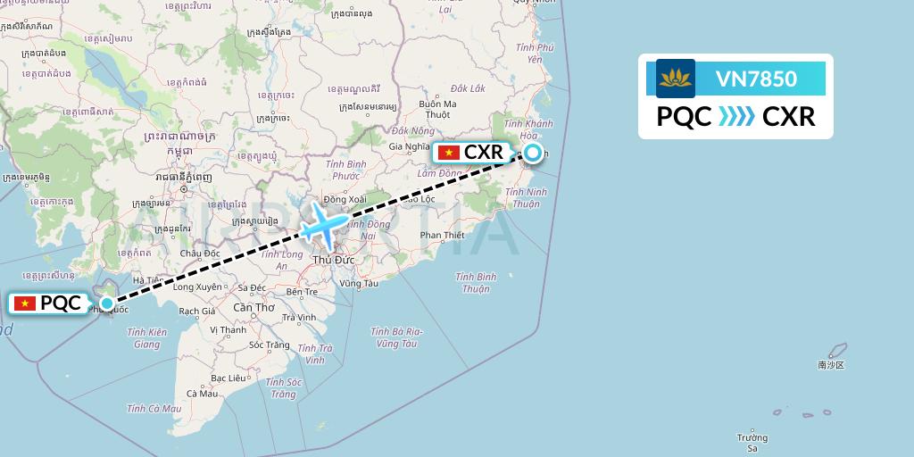 VN7850 Vietnam Airlines Flight Map: Phu Quoc to Nha Trang