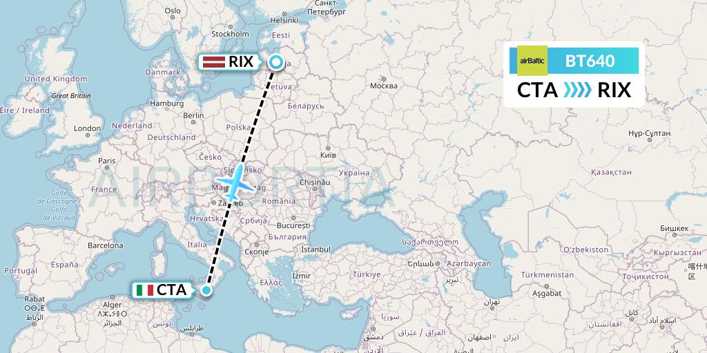 BT640 Air Baltic Flight Map: Catania to Riga