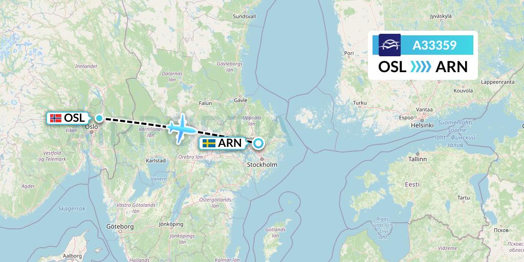A33359 Aegean Airlines Flight Map: Oslo to Stockholm