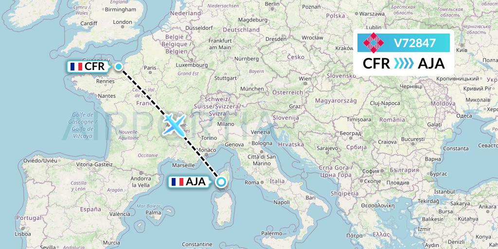V72847 Volotea Flight Map: Caen to Ajaccio