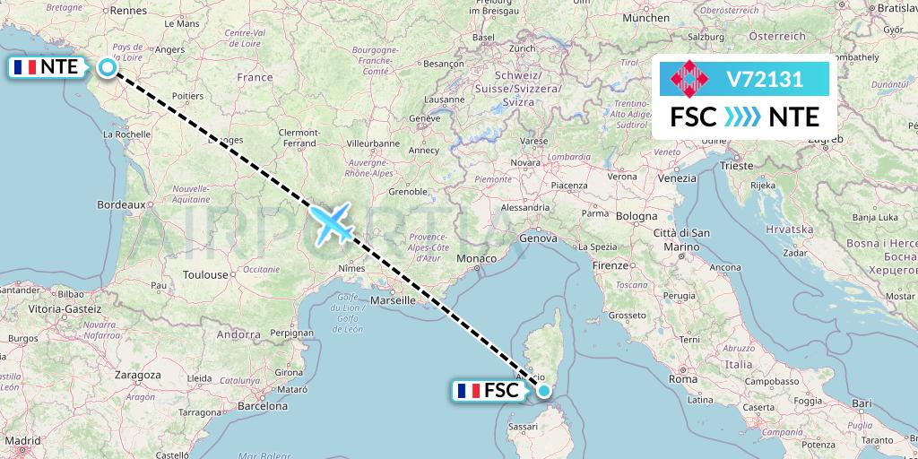 V72131 Volotea Flight Map: Figari to Nantes