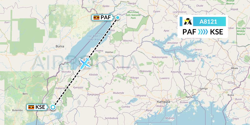 A8121 Aerolink Uganda Flight Map: Uganda to Kasese