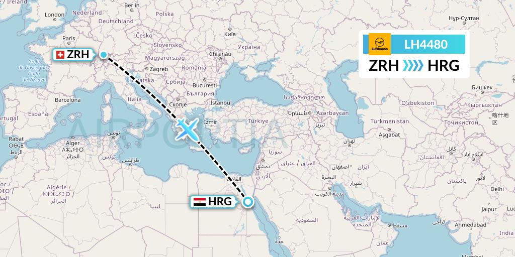 LH4480 Lufthansa Flight Map: Zurich to Hurghada