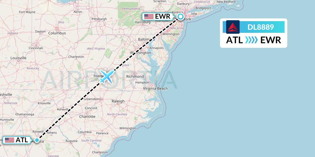 DL8889 Delta Air Lines Flight Map: Atlanta to New York