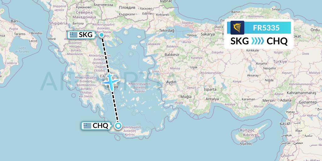 FR5335 Ryanair Flight Map: Thessaloniki to Chania