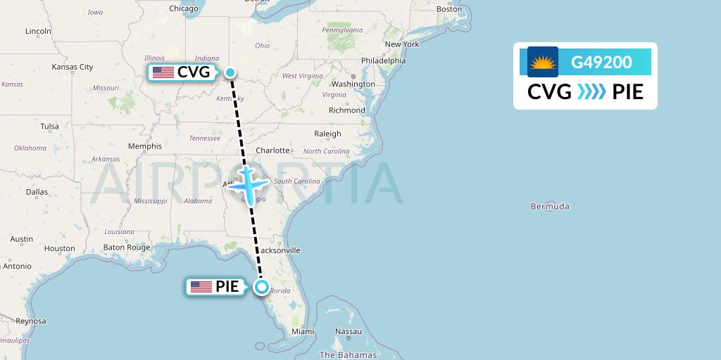 G49200 Allegiant Air Flight Map: Cincinnati to St. Petersburg