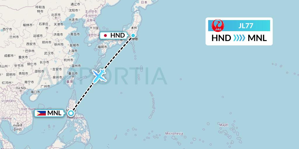 JL77 Flight Status Japan Airlines Tokyo to Manila (JAL77)