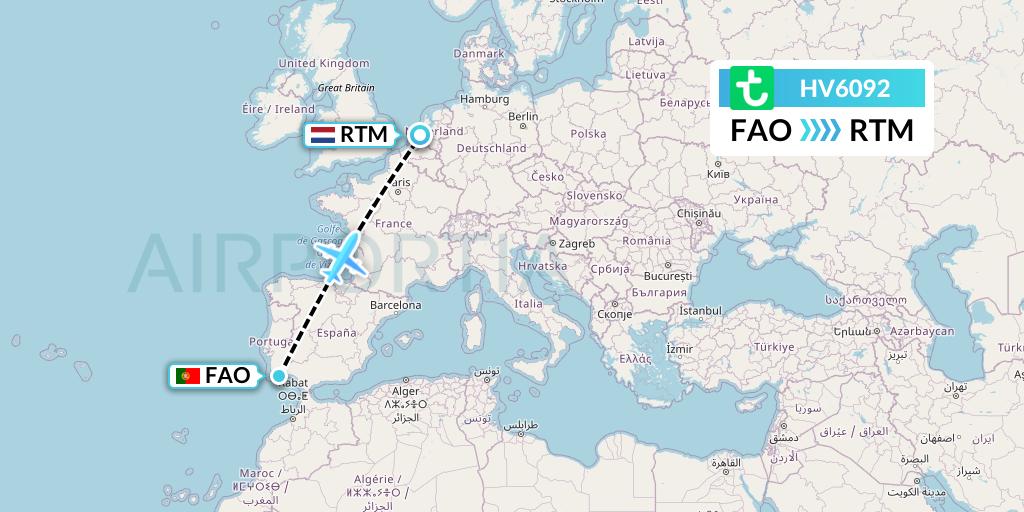 HV6092 Transavia Flight Map: Faro to Rotterdam