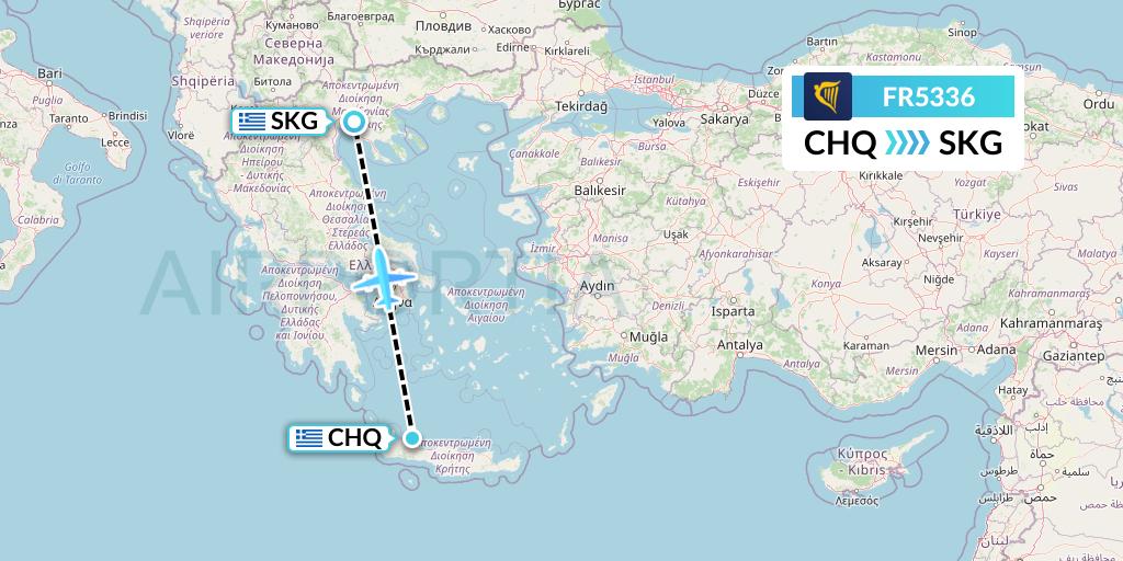 FR5336 Ryanair Flight Map: Chania to Thessaloniki