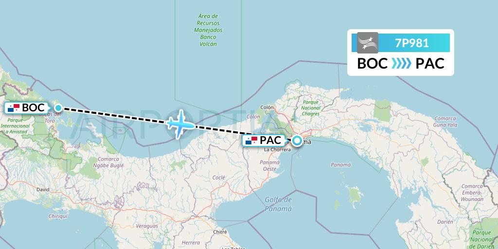 7P981 Air Panama Flight Map: Isla Colon to Panama City