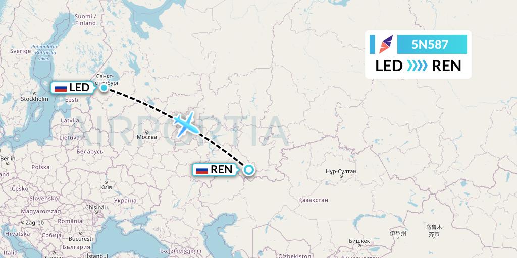 5N587 Nordavia Flight Map: St. Petersburg to Orenburg