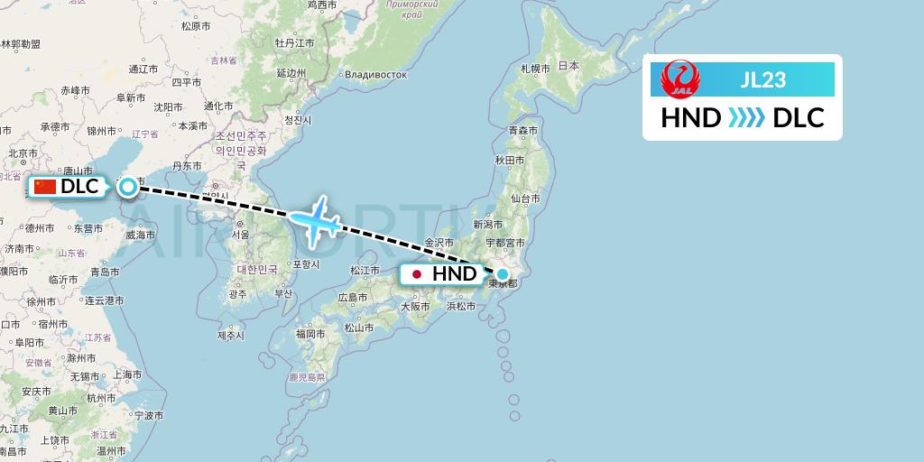 JL23 Japan Airlines Flight Map: Tokyo to Dalian