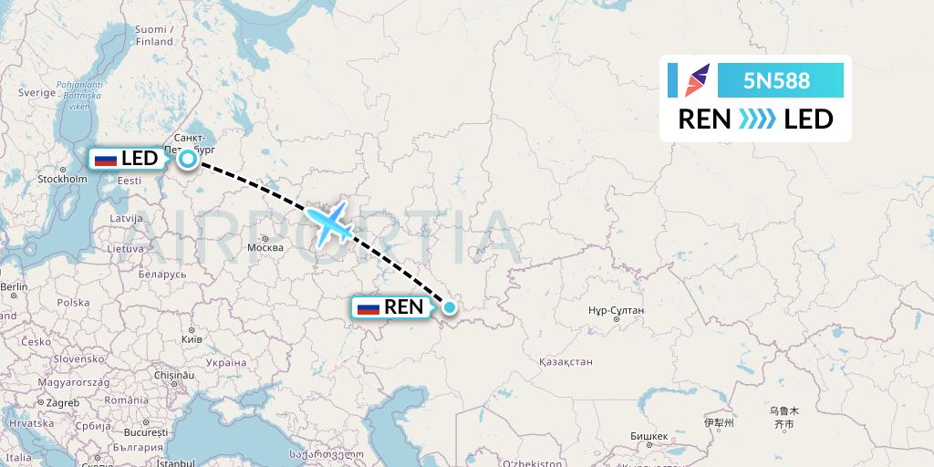 5N588 Nordavia Flight Map: Orenburg to St. Petersburg