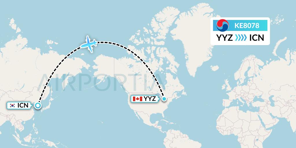 KE8078 Korean Air Flight Map: Toronto to Seoul