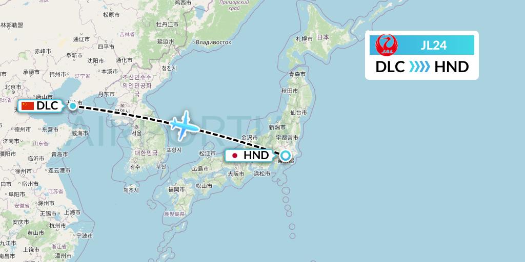 JL24 Japan Airlines Flight Map: Dalian to Tokyo