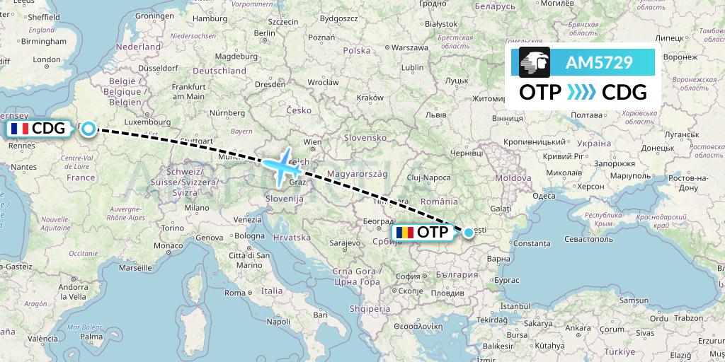AM5729 Aeromexico Flight Map: Bucharest to Paris