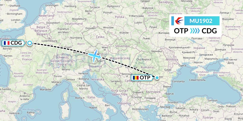MU1902 China Eastern Airlines Flight Map: Bucharest to Paris