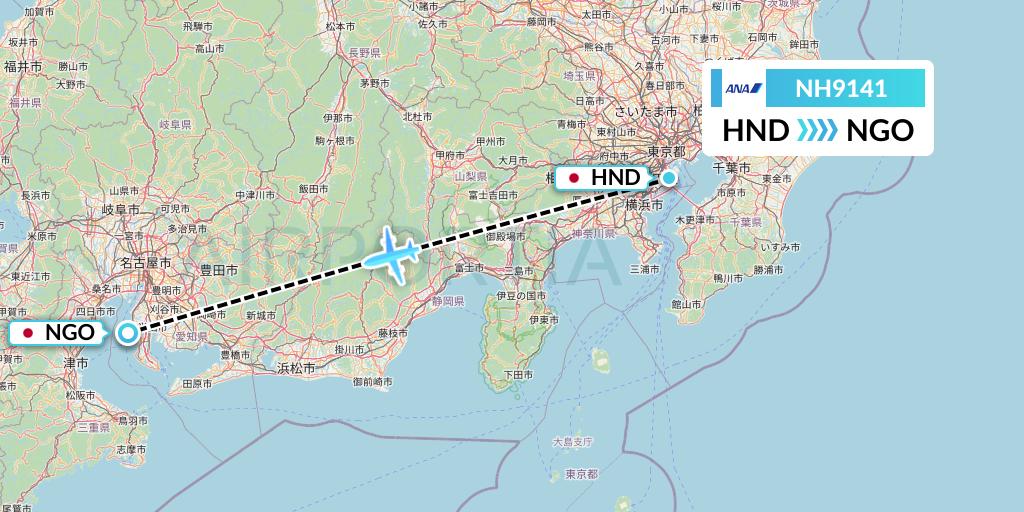NH9141 All Nippon Airways Flight Map: Tokyo to Nagoya