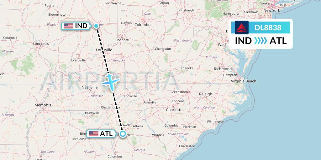 DL8838 Delta Air Lines Flight Map: Indianapolis to Atlanta