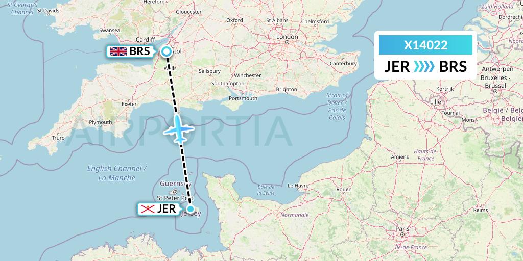 X14022 Nik Airways Flight Map: Jersey to Bristol