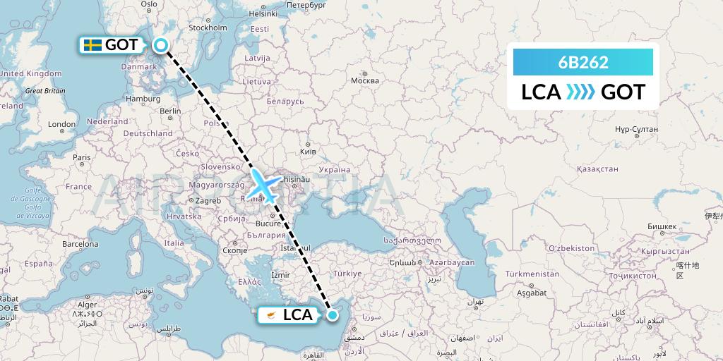 6B262 TUI fly Nordics Flight Map: Larnaca to Gothenburg