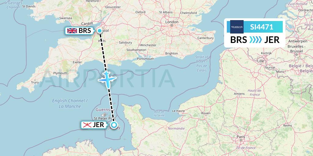 SI4471 Blue Islands Flight Map: Bristol to Jersey