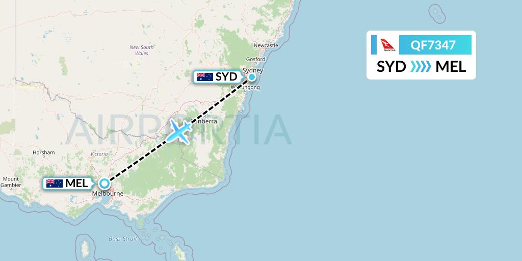 QF7347 Qantas Flight Map: Sydney to Melbourne