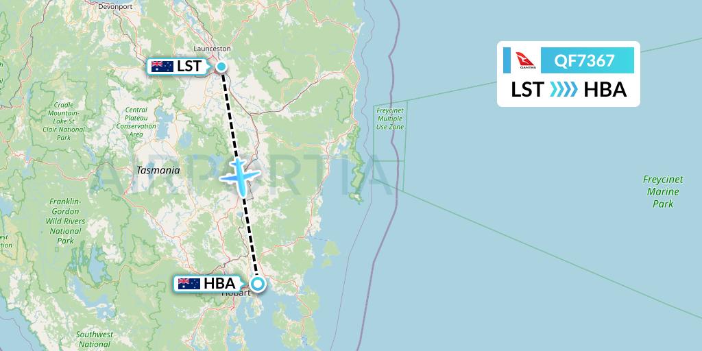 QF7367 Qantas Flight Map: Launceston to Hobart