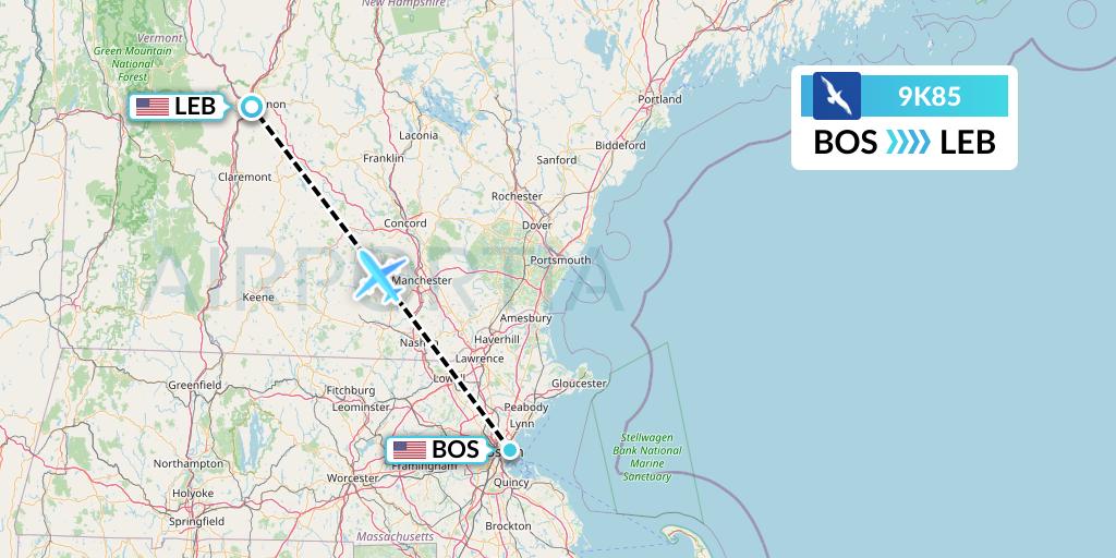 9K85 Cape Air Flight Map: Boston to Lebanon