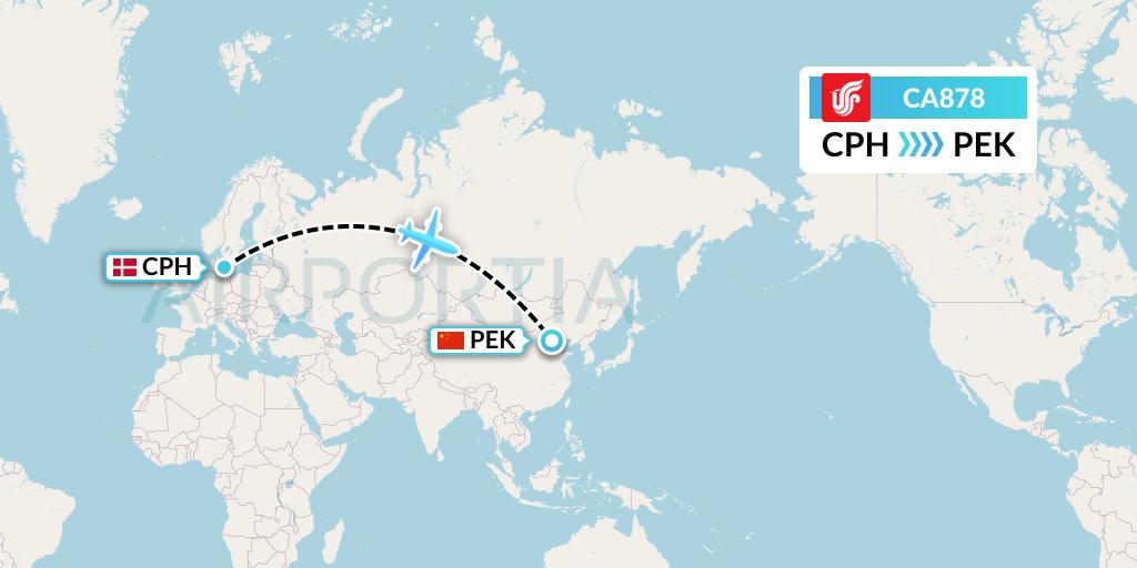 CA878 Air China Flight Map: Copenhagen to Beijing