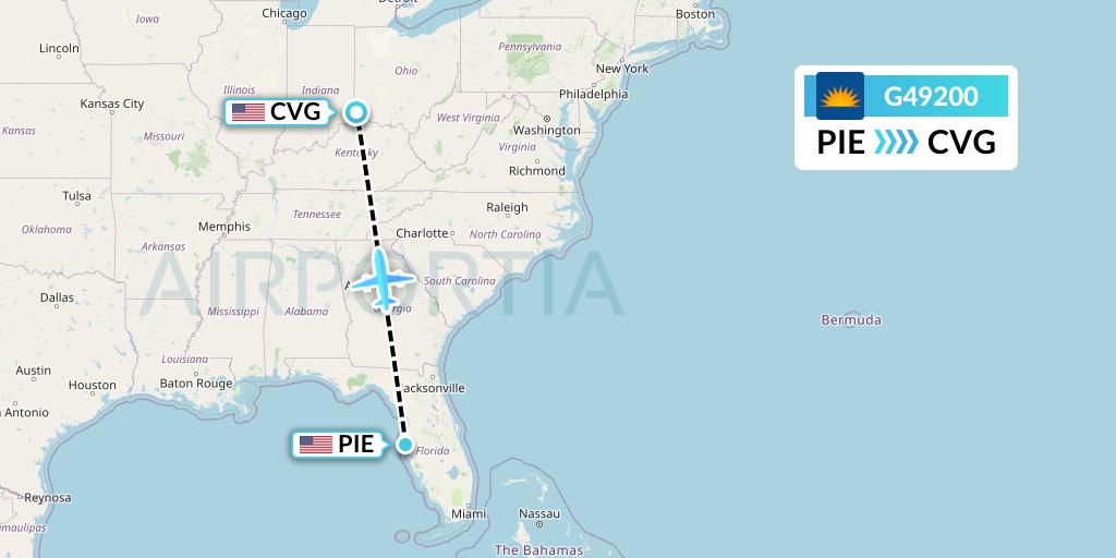 G49200 Allegiant Air Flight Map: St. Petersburg to Cincinnati