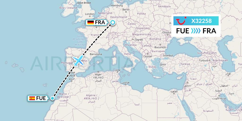 X32258 TUI fly Germany Flight Map: Fuerteventura to Frankfurt