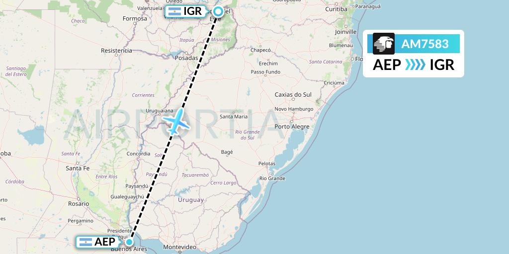 AM7583 Aeromexico Flight Map: Buenos Aires to Puerto Iguazu