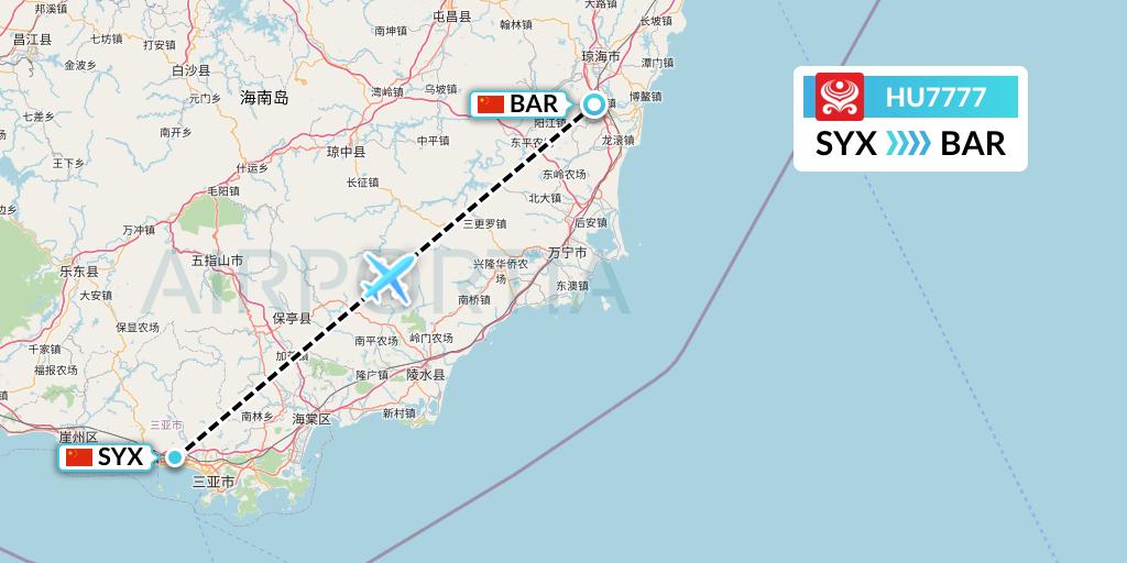 HU7777 Hainan Airlines Flight Map: Sanya to Qionghai